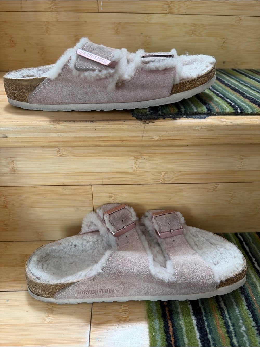 Birkenstock Arizona Suede Shearling Slides in Dusty Rose -38 - Picture 6 of 10